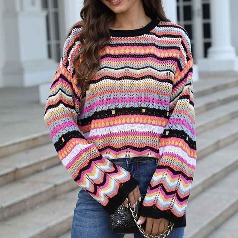     Black-Womens-Beach-casual-crochet-cutout-long-sleeved-blouse-Front