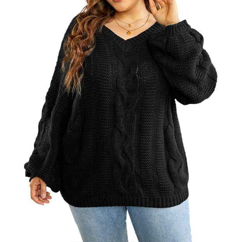 Black-Womens-Casual-Oversized-Long-Sleeve-Sweaters-V-Neck-Cable-Knit-Sweater-Pullovers-Tops-K139