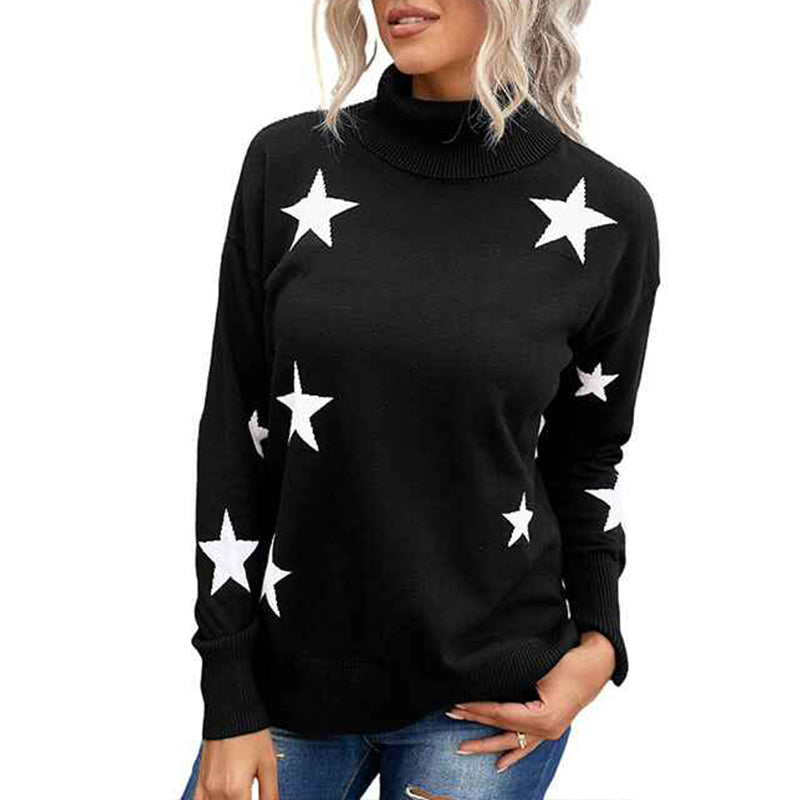    Black-Womens-Casual-Turtleneck-Batwing-Sleeve-Slouchy-Oversized-Ribbed-Knit-Tunic-Sweaters-Pullover-K158