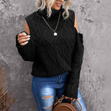Black-Womens-Cold-Shoulder-Sweaters-High-Neck-Long-Sleeve-Oversized-Knitted-Jumper-Pullover-Sweater-Tops-K171-Front