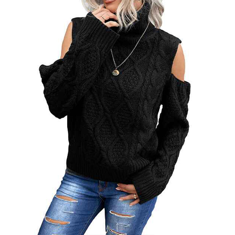 Black-Womens-Cold-Shoulder-Sweaters-High-Neck-Long-Sleeve-Oversized-Knitted-Jumper-Pullover-Sweater-Tops-K171