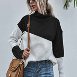 Black-Womens-Color-Block-Turtleneck-Sweaters-for-Women-Long-Sleeve-Cable-Knit-Pullover-Jumper-Tops-K339