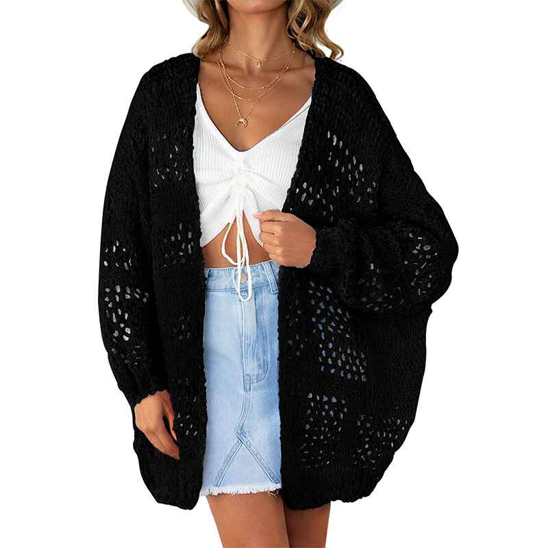 Black-Womens-Crochet-Cardigan-Sweater-Kimonos-Boho-Solid-Color-Oversized-Summer-Open-Front-Outwear-K054