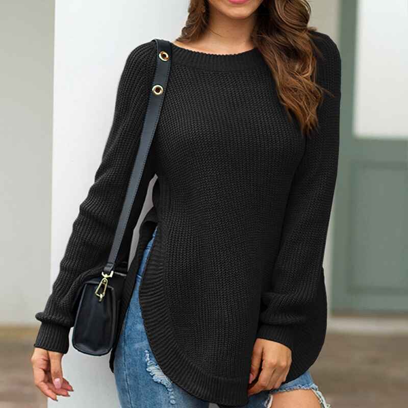 Black-Womens-Fall-Long-Sleeve-Side-Split-Loose-Blouses-Casual-Pullover-Tunic-Tops-K294