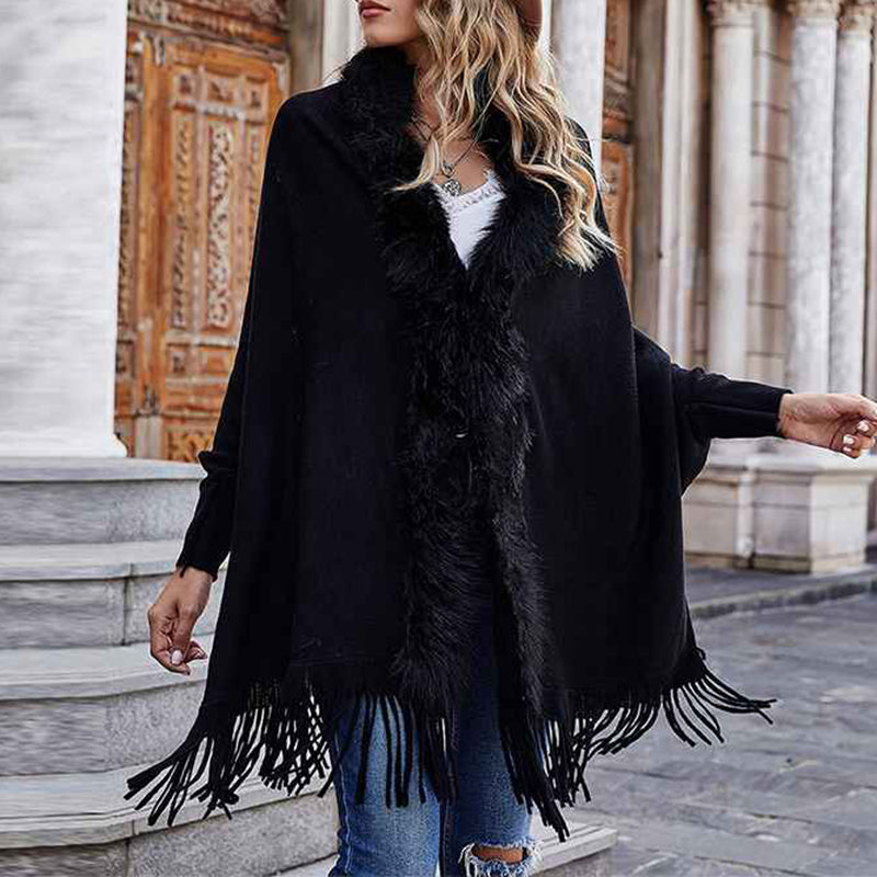 Black-Womens-Kimono-Batwing-Cable-Knitted-Slouchy-Oversized-Wrap-Cardigan-Sweater-K287-Front