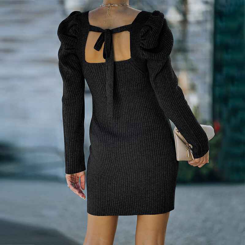 Black-Womens-Knit-Bodycon-Mini-Sweater-Dress-Long-Sleeve-One-Shoulder-Date-Night-Dress-Sexy-Party-Dresses-K212-back