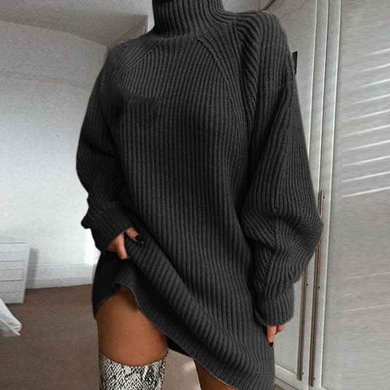    Black-Womens-Long-Sleeve-Bodycon-Sweater-Dress-Cable-Knit-Turtleneck-Sweater-Dresses-K068