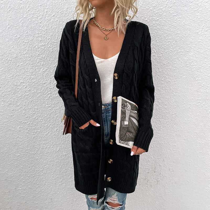 Black-Womens-Long-Sleeve-Cable-Knit-Button-Down-Midi-Long-Cardigan-Sweater-Open-Front-Chunky-Knitwear-Coat-with-Pockets-K075