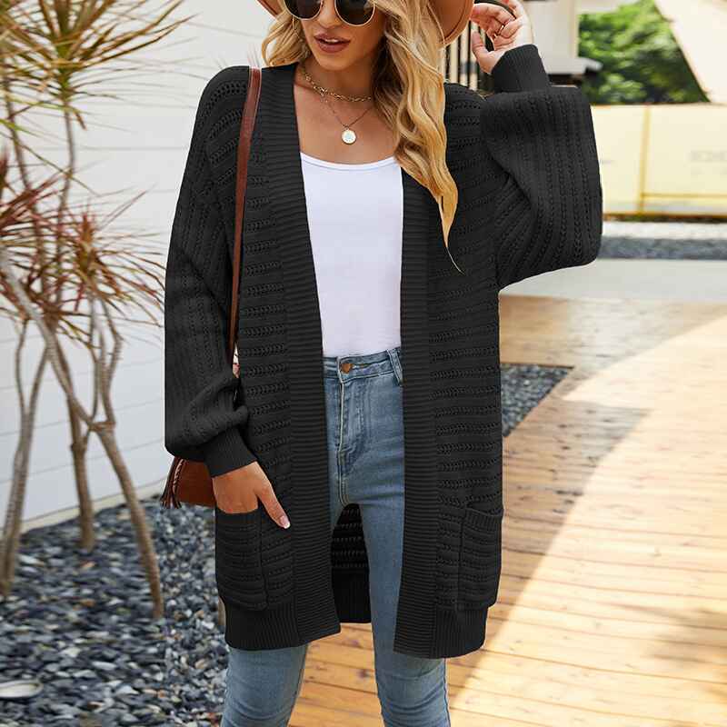Black-Womens-Long-Sleeve-Cable-Knit-Sweater-Open-Front-Cardigan-Button-Loose-Outerwear-K407