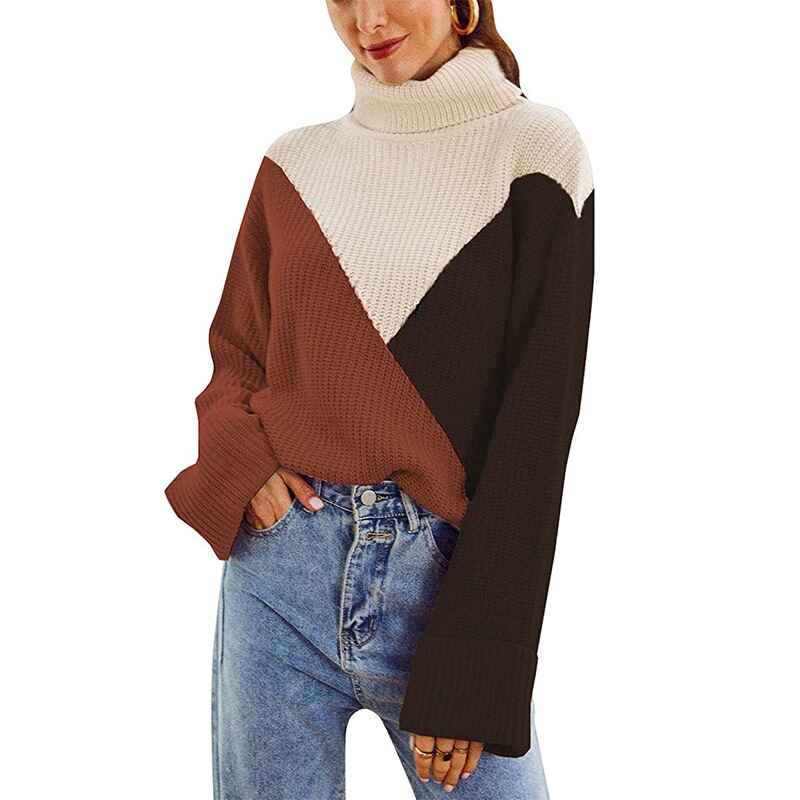 Black-Womens-Long-Sleeve-Turtleneck-Sweater-Knit-Pullover-Casual-Sweater-K042