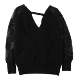   Black-Womens-Long-Sleeve-V-Neck-Lace-Patchwork-Solid-Color-Ribbed-Knit-Pullover-Sweater-Tops-K165