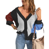Black-Womens-Open-Front-Color-Block-Cardigans-Long-Sleeve-Knit-Cardigan-Sweater-K107-Front