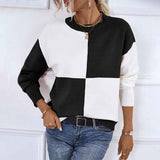 Black-Womens-Round-Neck-Long-Sleeve-Sweaters-Cable-Knit-Color-Block-Pullover-Sweater-Jumper-Tops-K433