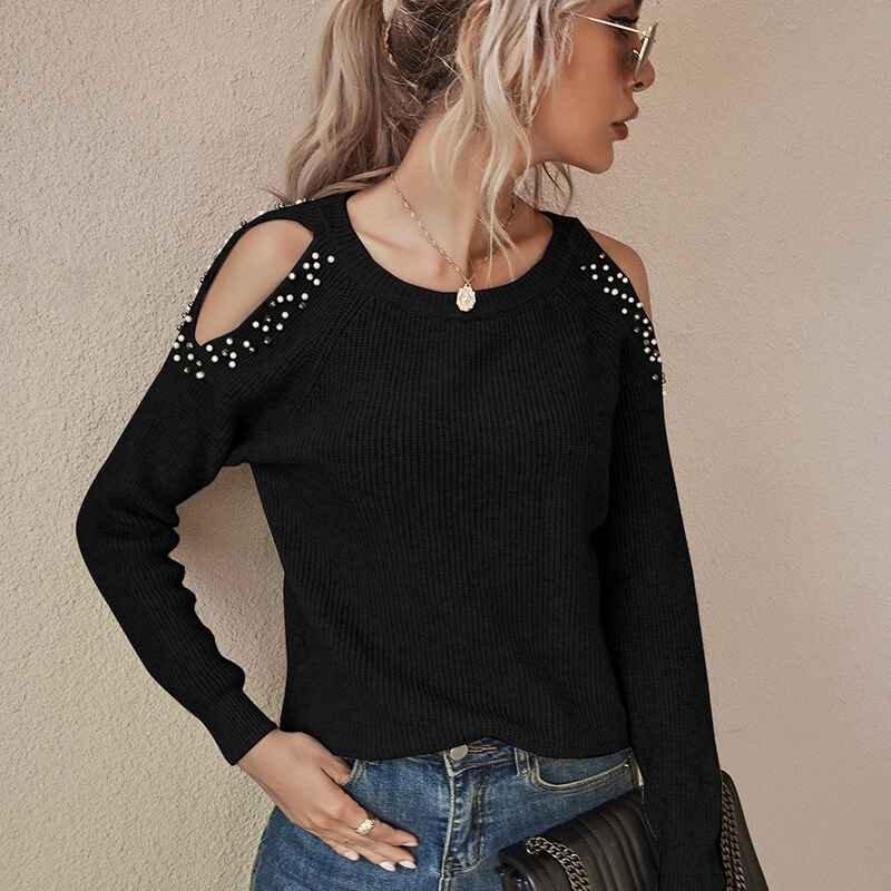       Black-Womens-Sexy-Off-Shoulder-Long-Sleeve-Winter-Sweaters-Casual-Pullover-Solid-Loose-Knit-Jumper-Fall-Tunic-Tops-K340-Side