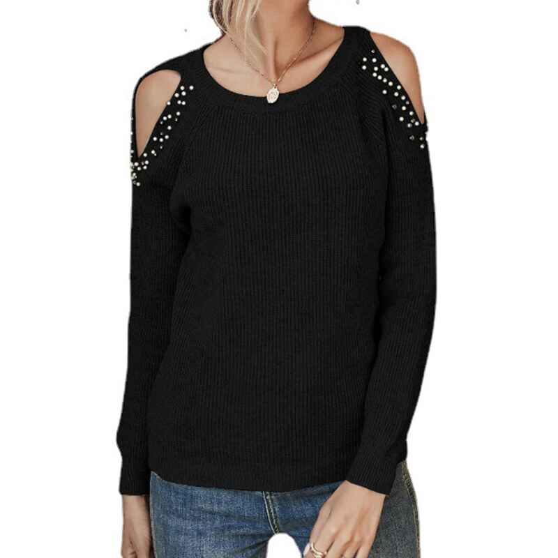    Black-Womens-Sexy-Off-Shoulder-Long-Sleeve-Winter-Sweaters-Casual-Pullover-Solid-Loose-Knit-Jumper-Fall-Tunic-Tops-K340
