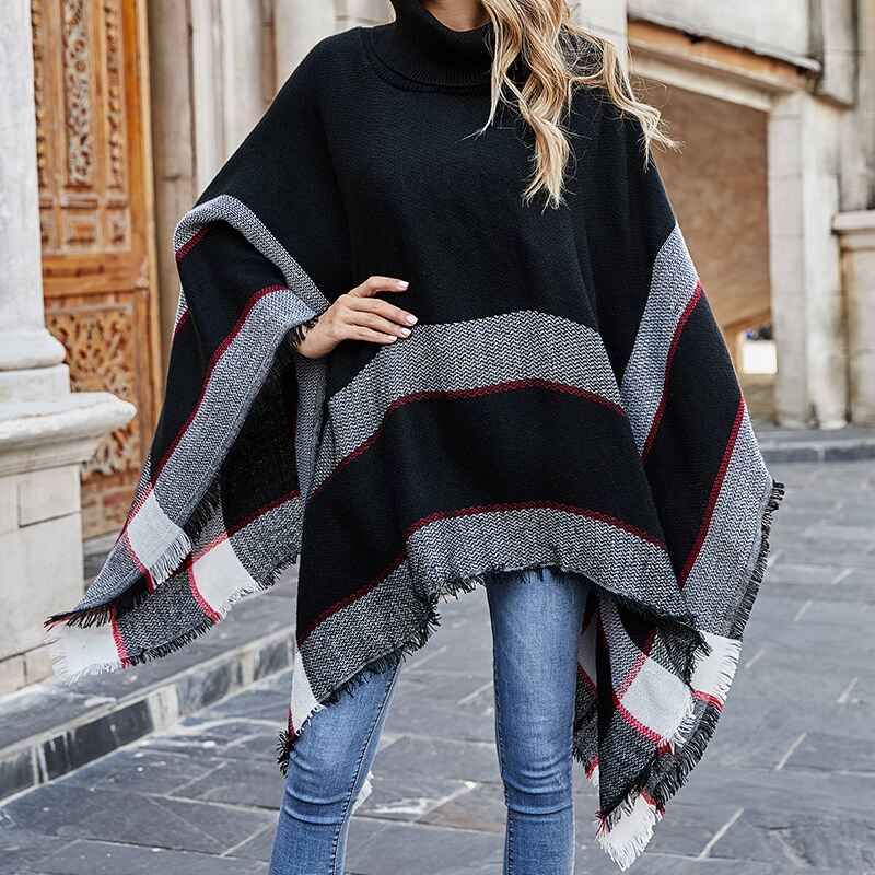 Black-Womens-Shawl-Wraps-Poncho-Sweater-Open-Front-Cape-Cardigan-for-Fall-Winter-Holiday-K307-Front