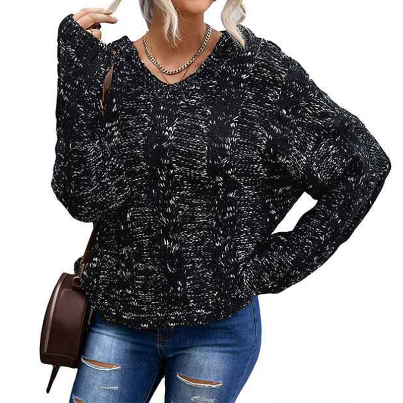 Black-Womens-Solid-Color-Block-Hoodies-Fashion-V-Neck-Knit-Sweater-Pullovers-K182
