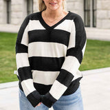 Black-Womens-Stripe-Sweater-V-Neck-Long-Sleeve-Color-Block-Knit-Top-Casual-Knit-Sweater-K159