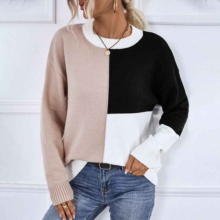 Black-Womens-Sweater-Long-Sleeve-Color-Block-Knit-Pullover-Sweaters-Crew-Neck-Patchwork-Casual-Loose-Jumper-Tops-K463