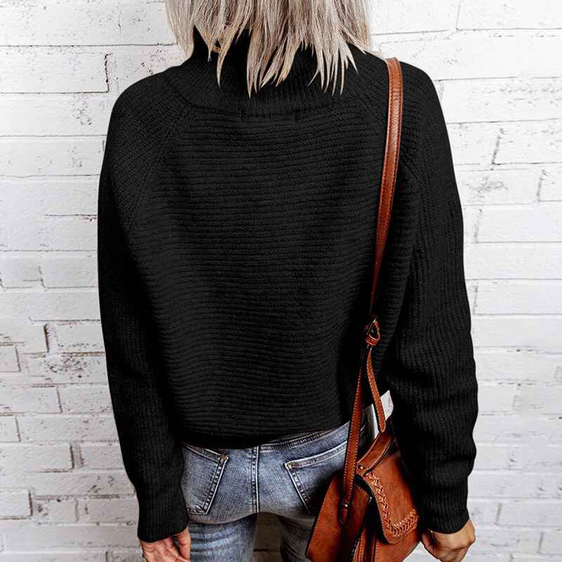 Black-Womens-Sweaters-Casual-Solid-Color-Blocking-Loose-Pullover-High-Neck-Zipper-Sweater-Fall-K184-Back
