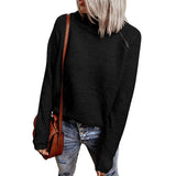 Black-Womens-Sweaters-Casual-Solid-Color-Blocking-Loose-Pullover-High-Neck-Zipper-Sweater-Fall-K184