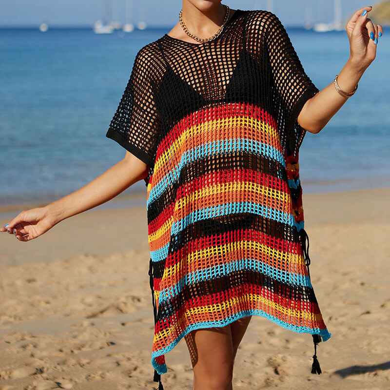 Black-Womens-Swimsuit-Cover-Up-Hollow-Out-Swimwear-Beach-Bathing-Suit-Bikini-Coverups