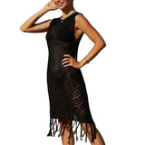 Black-Womens-Tassel-Crochet-Bikini-Cover-Up-Swimsuit-Bathing-Suit-Beach-Dress-Side-1