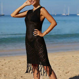 Black-Womens-Tassel-Crochet-Bikini-Cover-Up-Swimsuit-Bathing-Suit-Beach-Dress-Side