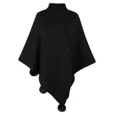 Black-Womens-Turtleneck-Poncho-Sweater-Cape-Knit-Pullover-Solid-Sweaters-K440