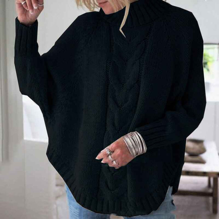 Black-Womens-Turtleneck-Sweaters-Cable-Knit-Long-Sleeve-Pullover-Sweater-Jumper-K049