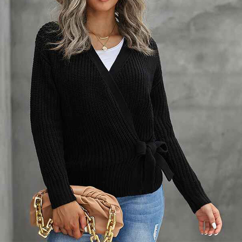 Black-Womens-Wrap-Tie-Waist-Cardigan-Sweater-Lightweight-Oversized-Long-Sleeve-Open-Front-Knitted-Coat-K183-Front