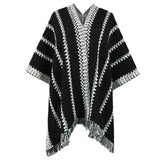 Black-Womens-Zig-Zag-Knit-Tassel-Fringed-Pullover-Poncho-Sweater-Cape-Shawl-Wrap-K438