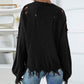    Black-Womens-solid-color-Sweater-Ripped-Long-Sleeve-Round-Neck-Knitwear-Pullover-Tops-K387-Black