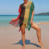 Black-Yellow-Stripe-Womens-beach-color-matching-hollow-knitted-blouse-sunscreen-knitted-dress