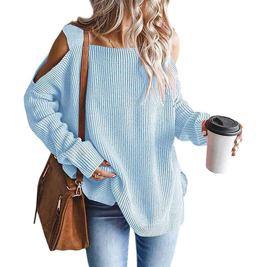 Blue-Long-Sleeve-Sweater-Blouse-Ladies-Fashion-Sweater-Solid-Color-Off-Shoulder-Oversize-Loose-Sweater-K011