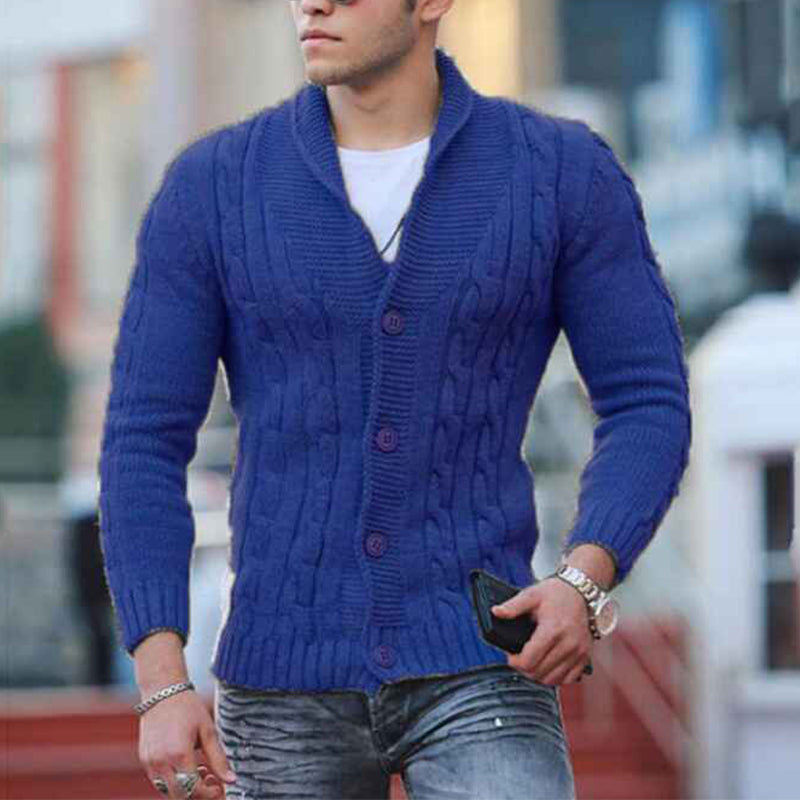    Blue-MenS-Long-Sleeve-Soft-Touch-Shawl-Collar-Cardigan-G065