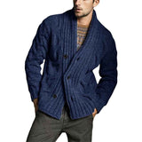 Blue-Mens-Cable-Knit-Cardigan-Sweater-Shawl-Collar-Loose-Fit-Long-Sleeve-Casual-G062