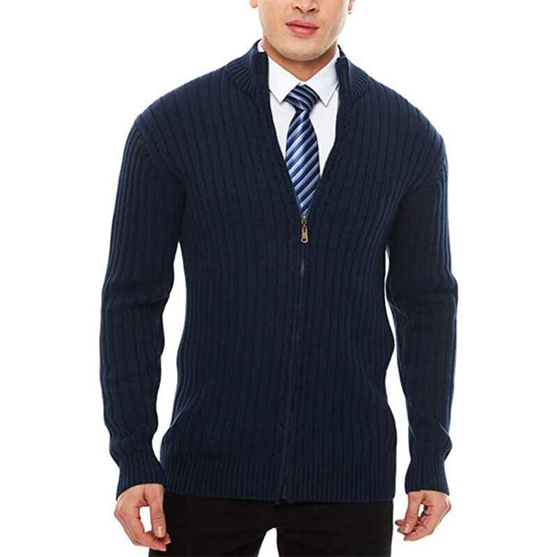Blue-Mens-Cardigan-Sweaters-Full-Zip-Up-Stand-Collar-Slim-Fit-Casual-Knitted-Sweater-G011