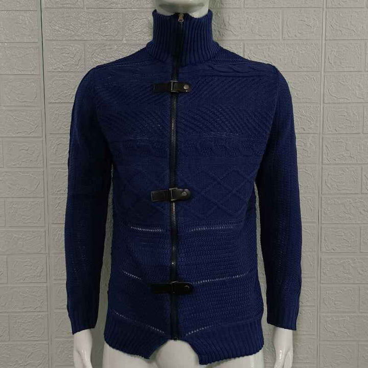 Blue-Mens-Fashion-Casual-Slim-Fit-Button-Down-Cable-Knitted-Stand-Collar-Cardigan-Sweater-G031