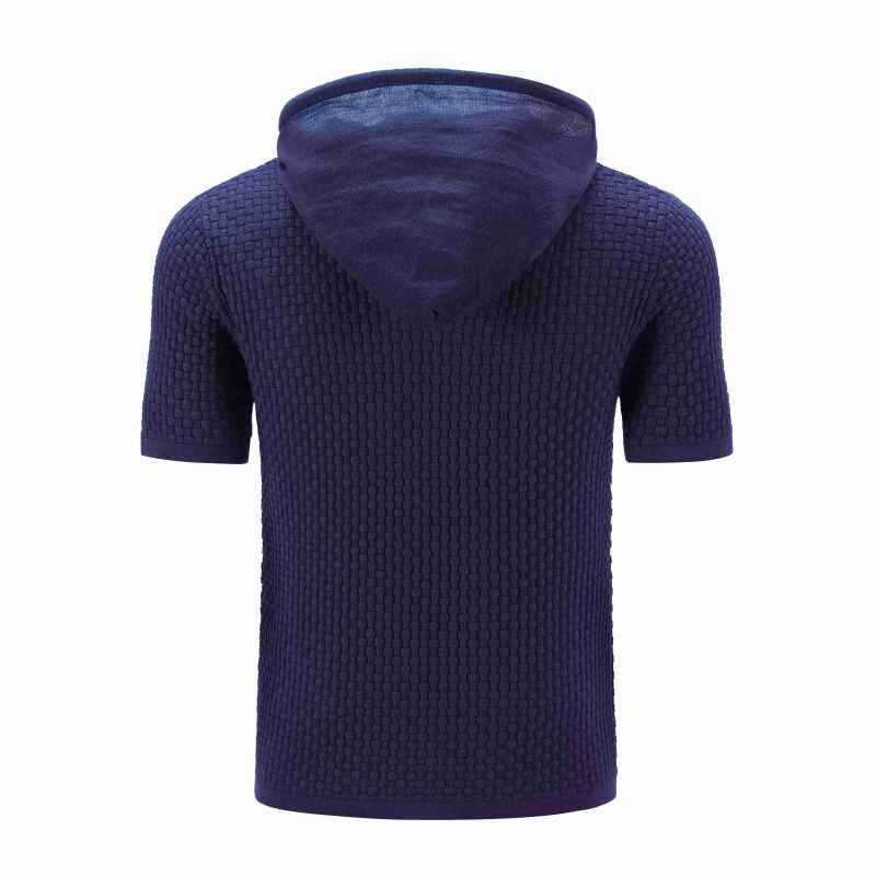    Blue-Mens-Hooded-Sweatshirt-Short-Sleeve-Solid-Knitted-Hoodie-Pullover-Sweater-G081-Back