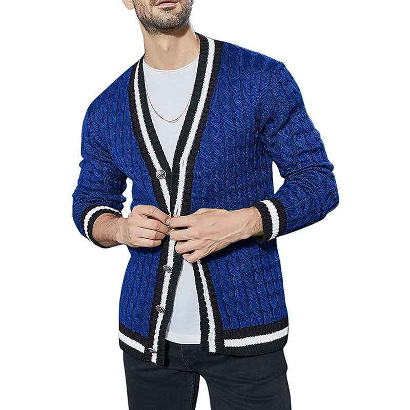 Blue-Mens-Shawl-Collar-Cardigan-Sweater-Multi-Color-Button-Down-Knitted-Sweaters-G056