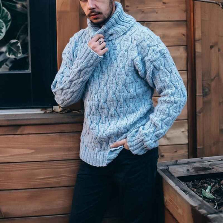 Blue-Mens-Thermal-Turtleneck-Sweater-Long-Sleeve-Cable-Knit-Casual-Chunky-Pullover-Jumper-G042-Side