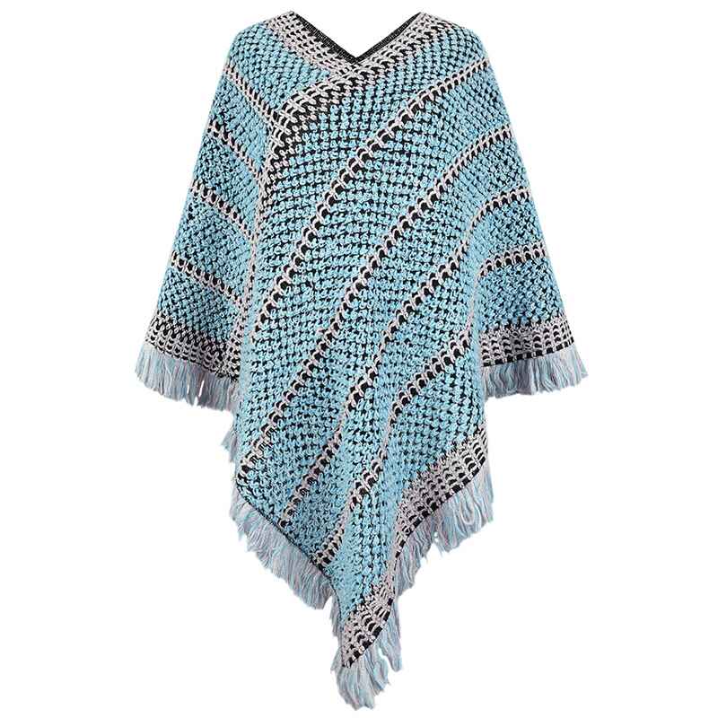     Blue-Ponchos-for-Women-Women-Ponchos-and-Wraps-Winter-Retro-Stylish-Poncho-Shawl-for-Women-K424
