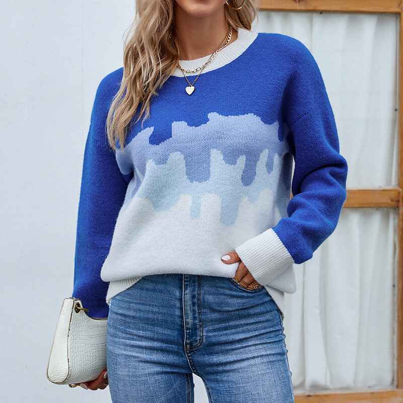 Blue-Pullover-Sweaters-for-Women-Classic-Solid-Loose-Oversized-Crewneck-Knitted-Top-Winter-K479-Front