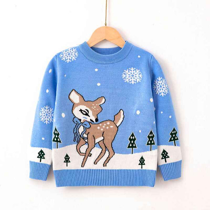 Blue-Toddler-Boy-And-Girl-Christmas-Fleece-Sweater-Crewneck-Sweatshirt-Santa-Claus-Reindeer-Snowman-Graphic-Pullover-Shirt-V042