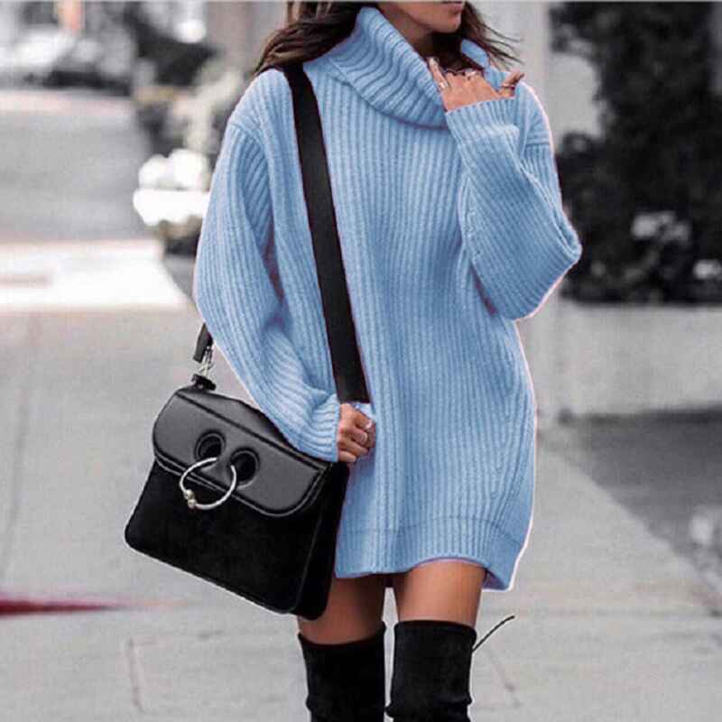       Blue-Women-Turtleneck-Long-Lantern-Sleeve-Casual-Loose-Oversized-Sweater-Dress-Soft-Winter-Pullover-Dresses-K014