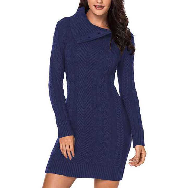 Blue-Women-Turtleneck-Long-Sleeve-Oversized-Cable-Knit-Chunky-Pullover-Short-Sweater-Dresses-K209