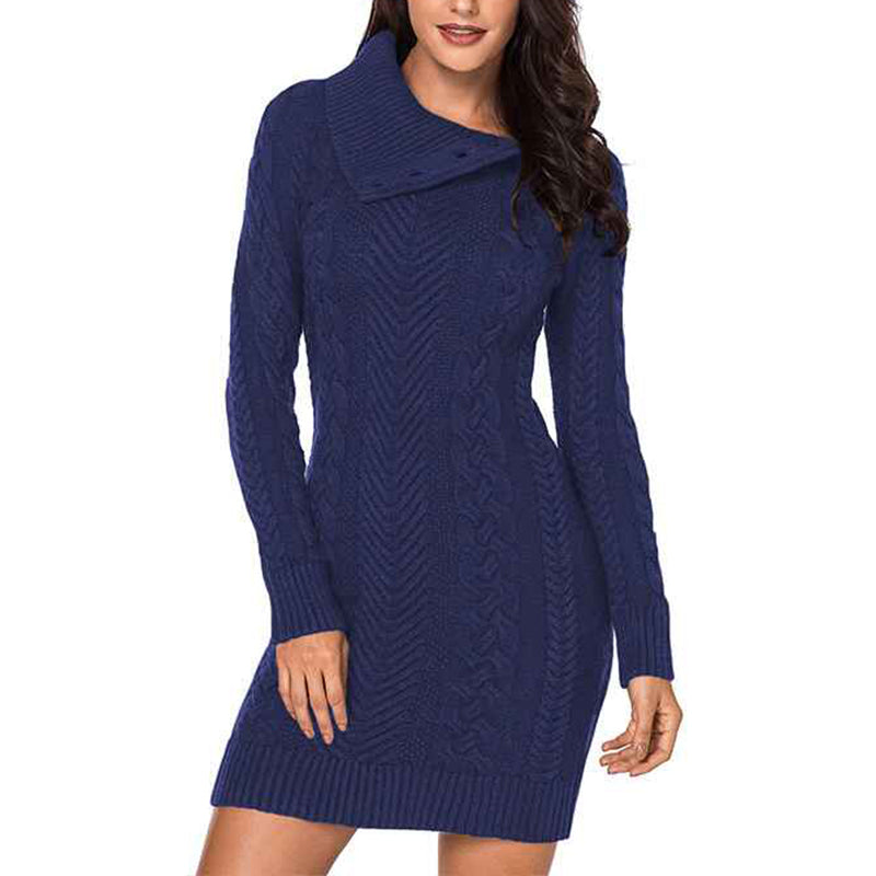 Blue-Women-Turtleneck-Long-Sleeve-Oversized-Cable-Knit-Chunky-Pullover-Short-Sweater-Dresses-K209
