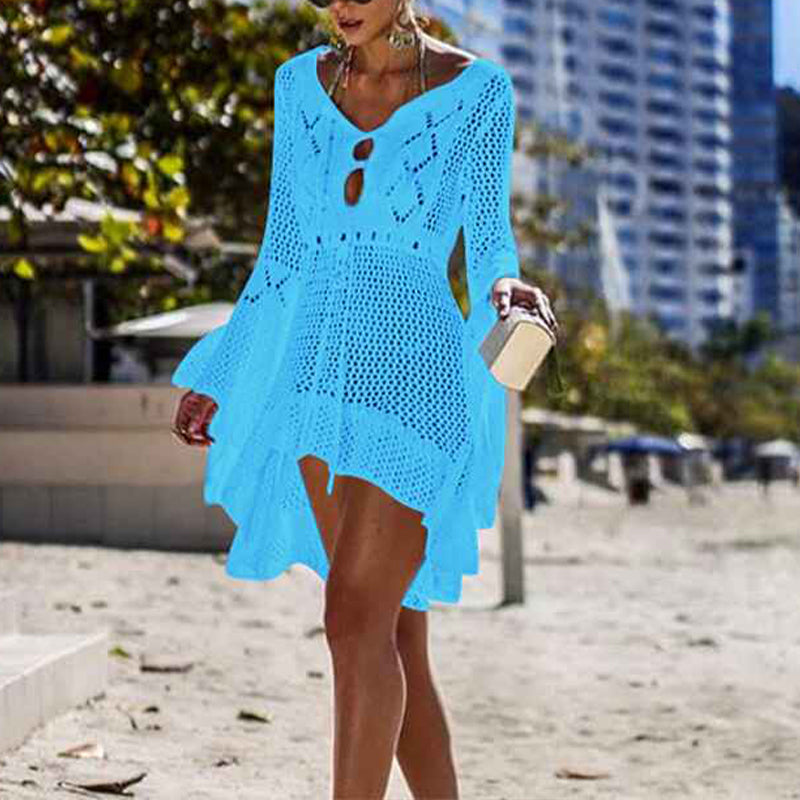       Blue-Womens-Beach-Tops-Sexy-Perspective-Cover-Dresses-Bikini-Cover-ups-Net-Coverups