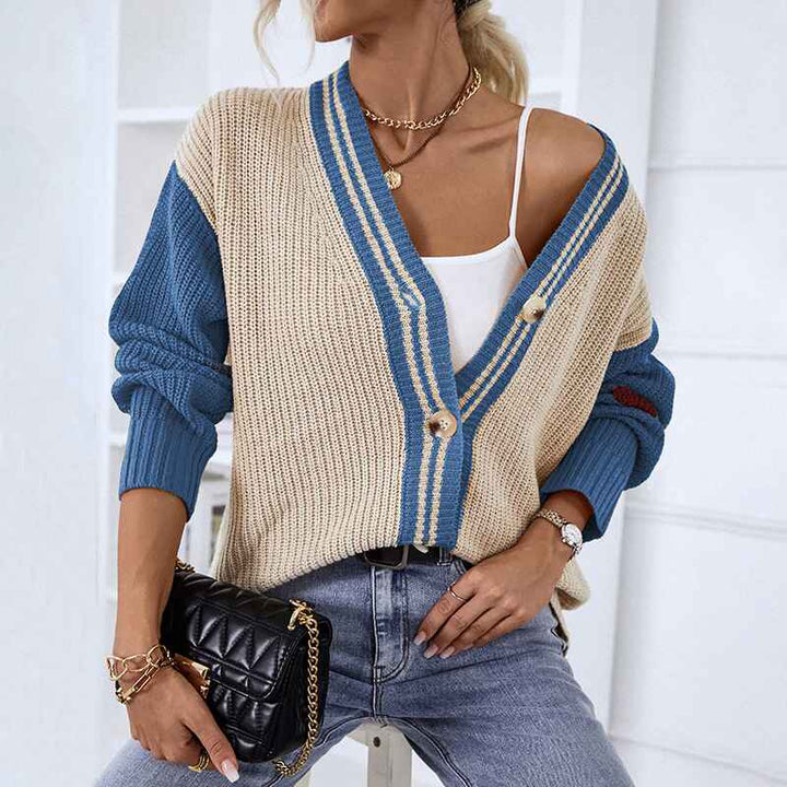 Blue-Womens-Casual-Knit-Cardigan-Sweater-V-Neck-Drop-Shoulder-Button-Up-Loose-Outerwear-K446